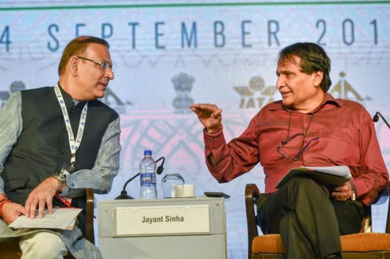 Union Civil Aviation Minister Suresh Prabhu with Minister of State Jayant Sinha