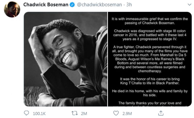 Chadwick Boseman tweet