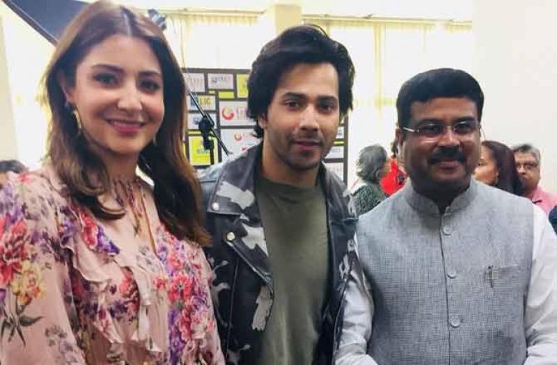 Dharmendra Pradhan with Varun and Anushka