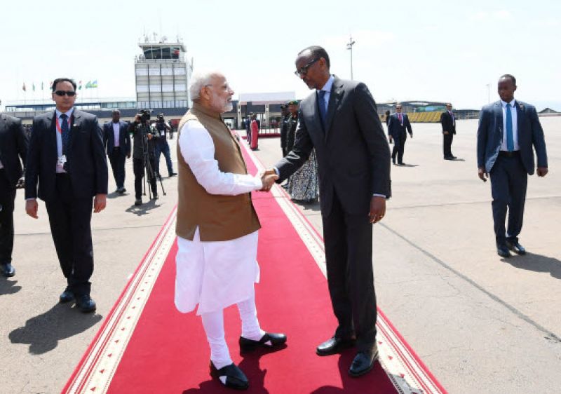 Narendra Modi left for Uganda after concluding his two-day visit to Rwanda