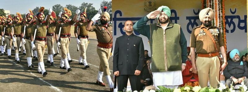 Captain Amarinder Singh taking salute from march