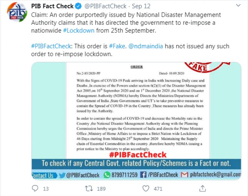 PIB Fact Check tweet