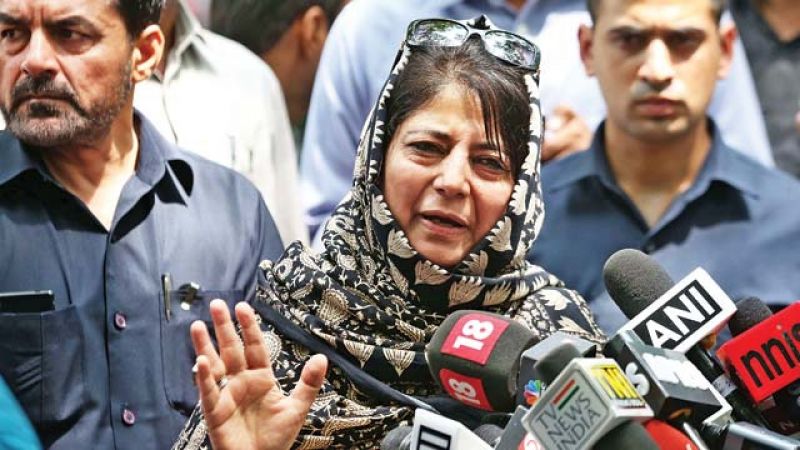 Mehbooba Mufti talking to reporters
