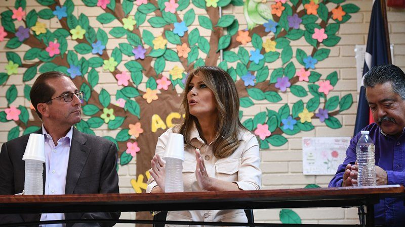 US first lady Melania Trump participates in a discussion with doctors and social workers