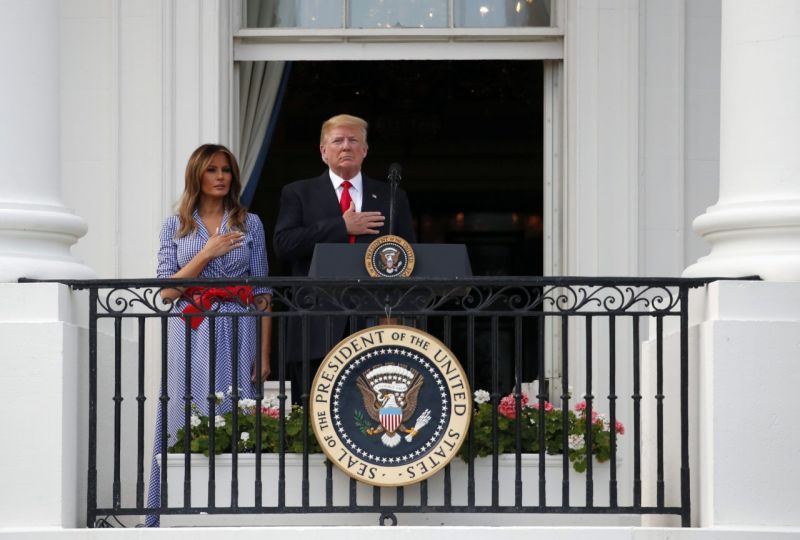 Trump and the first lady later returned to the balcony toward the end of a nationally televised concert