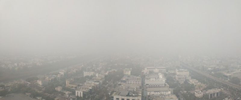 Smoke from firecrackers mixed with mist
