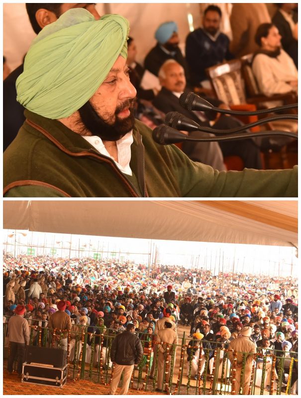 Captain Amarinder Singh addressing gathering of newly elected Sarpanches & Panches 