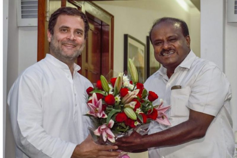 HD Kumaraswamy met Congress president Rahul Gandhi at his residence today