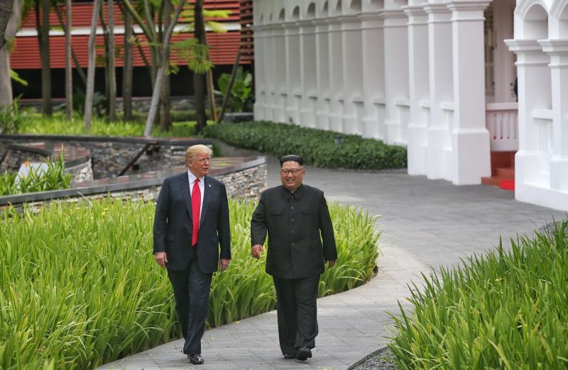 Donald Trump Kim Jong-un Singapore Summit Walking