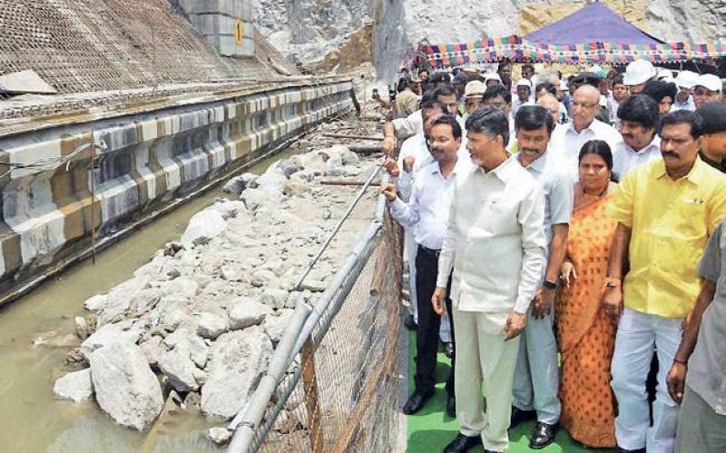 Naidu inspects the Polavaram project on the Godavari