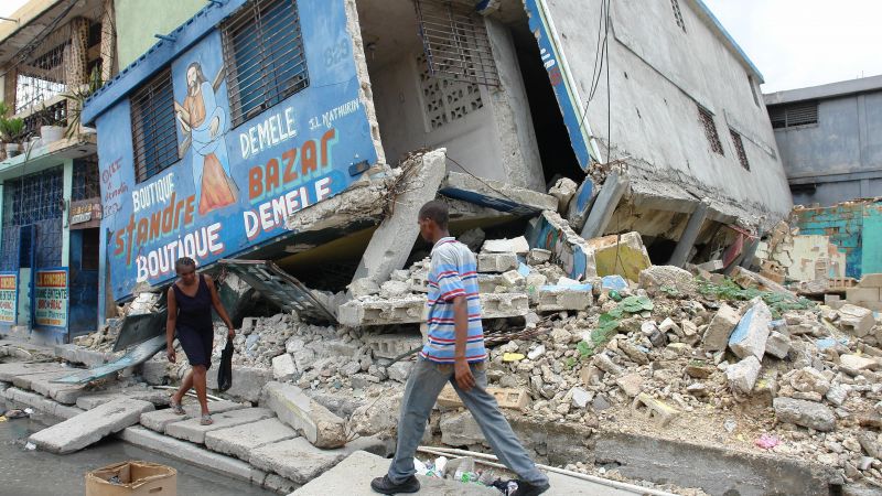 Damage to buildings in the Caribbean nation