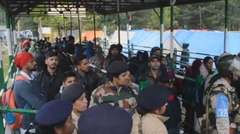 People waiting at one of the base camps