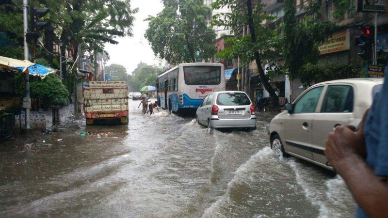 waterlogging at different places in the city caused traffic