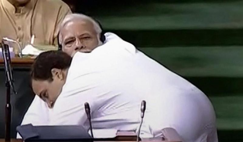 Congress chief Rahul Gandhi hugging Prime Minister Narendra Modi
