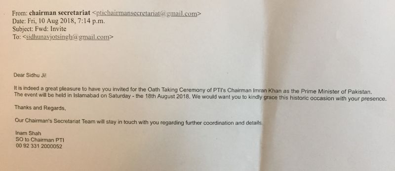 Pakistan Tehreek e Insaaf Chairman sends formal letter of invitation