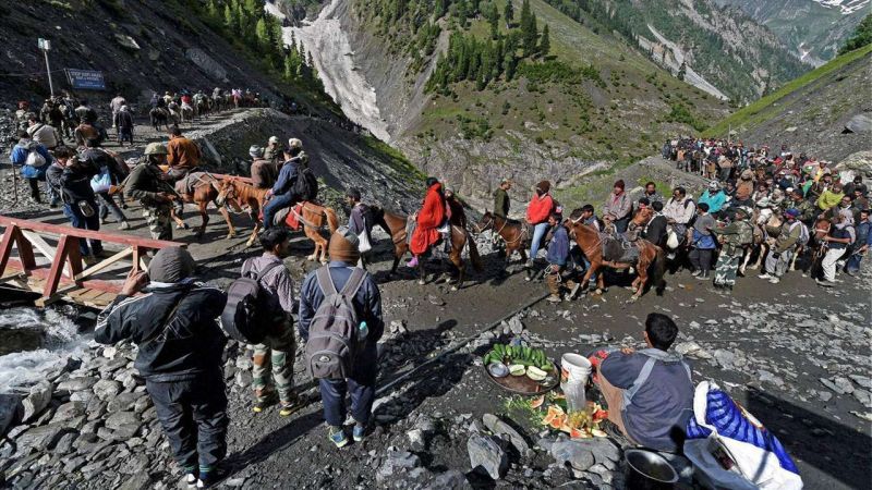 43rd batch of 306 pilgrims left the base camp here for the holy cave shrine of Amarnath