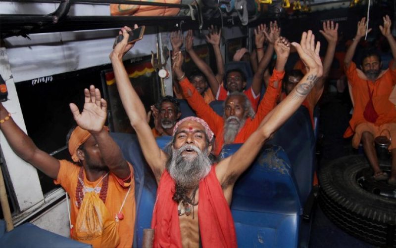 Womens and sadhus' left in a convoy of 161 vehicles