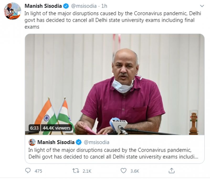 Manish Sisodia tweet