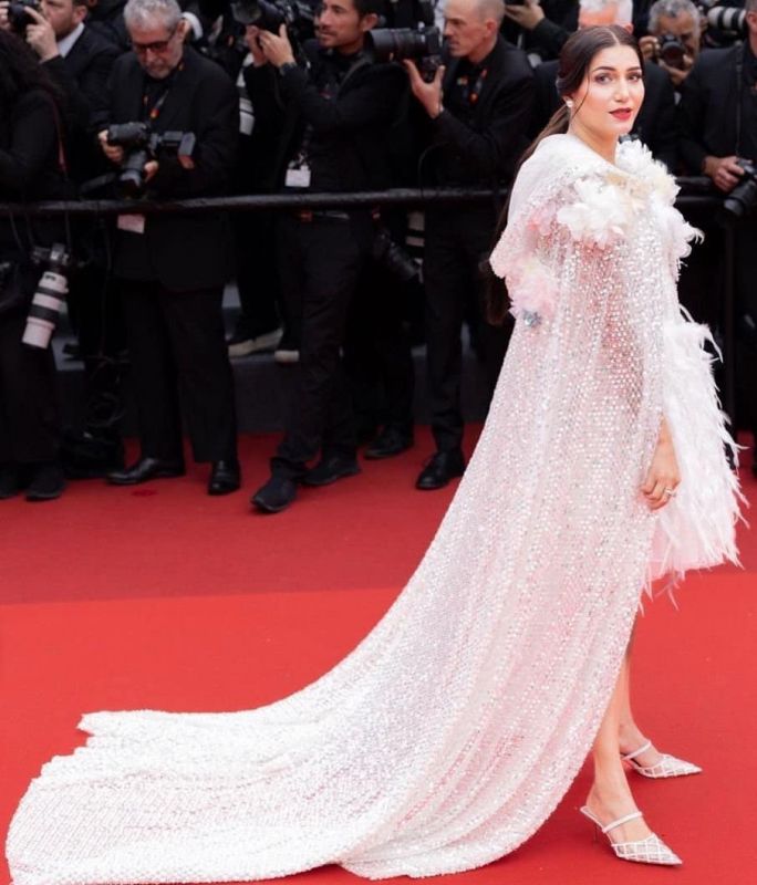 Sapna Choudhary Wears Feather Hood Gown at Cannes 2023