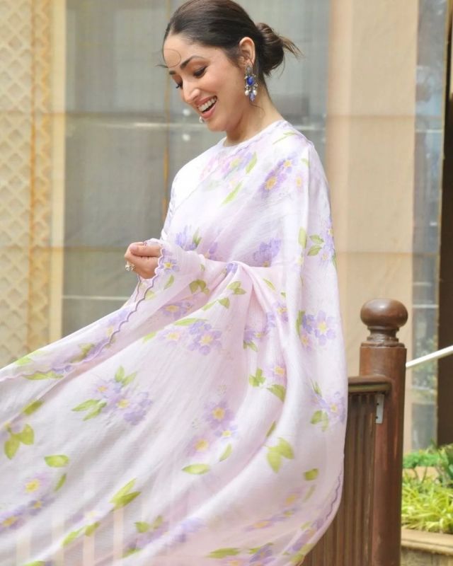 Blossoming Beauty: Yami Gautam Radiates Charm in Floral Saree During OMG 2 Promotions