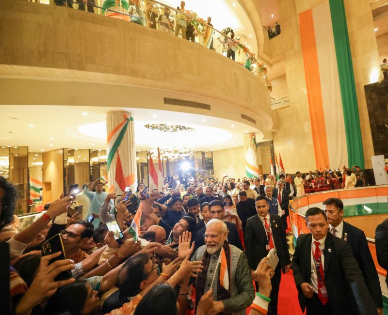 Prime Minister Narendra Modi Reaches Indonesian capital, Jakarta. The PM received grand welcome by the Indian community

