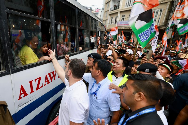 Rahul Gandhi Receives Heartfelt Welcome as he Embarks on a 5 km Padyatra in Mizoram
