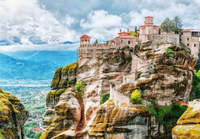 The Meteora rock formation in central Greece which was built between the fourteenth and fifteenth centuries
