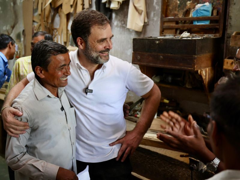 Rahul Gandhi Interacts with Carpentry Community During Visit to Delhi's Kirti Nagar Furniture Market
