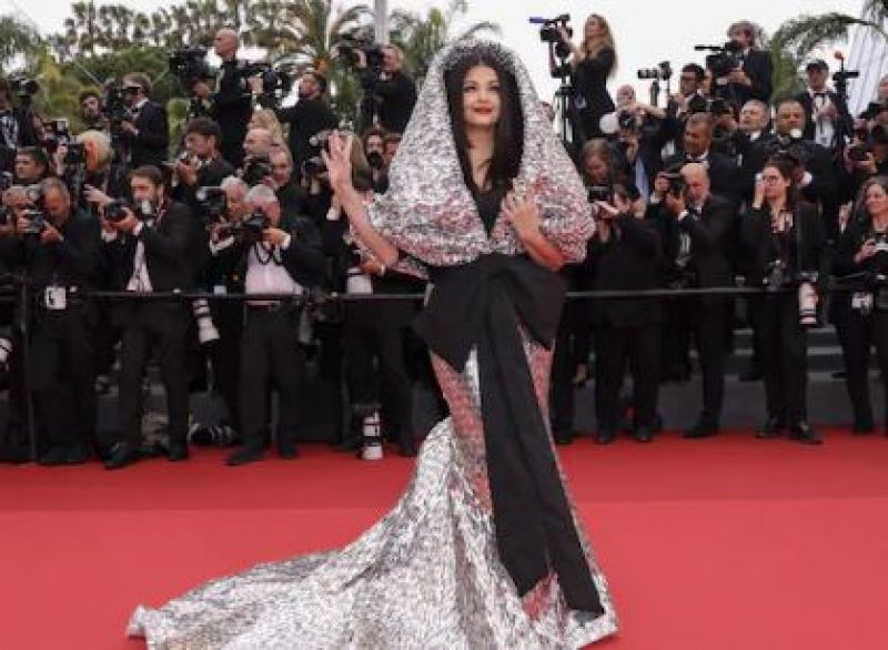 Bollywood Star Aishwarya Rai Bachchan wears Silver Hood Outfit at Cannes 2023