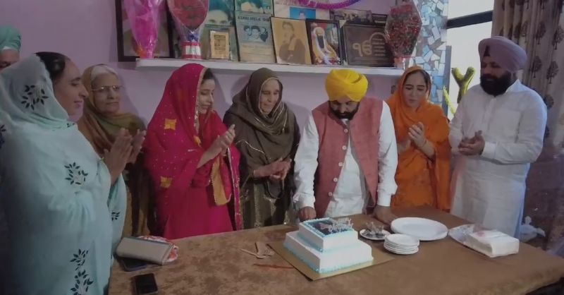 CM Bhagwant Mann Celebrates Birthday, Cuts Cake with Family at Village Satoj