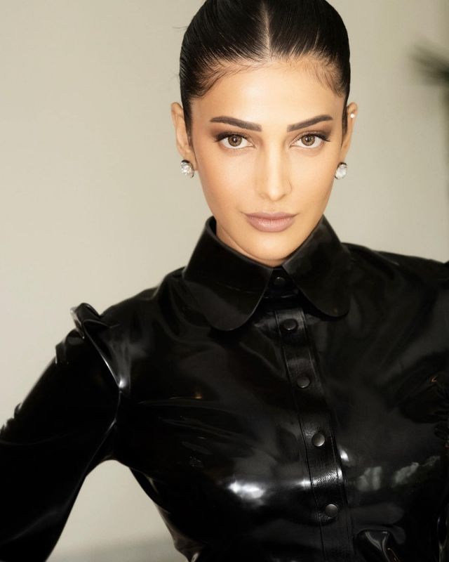Shruti Haasan Looks Classy in Black Leather Dress at Cannes Film Festival 2023 