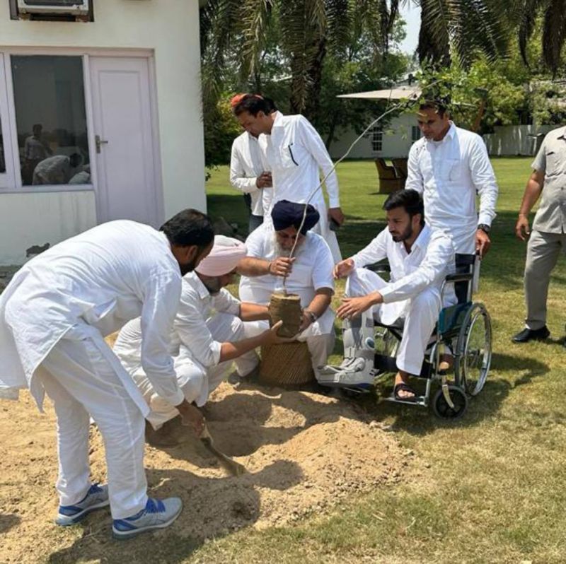 SAD Chief Sukhbir Badal & Manpreet Badal planted a palm tree in memory of late Parkash Singh Badal