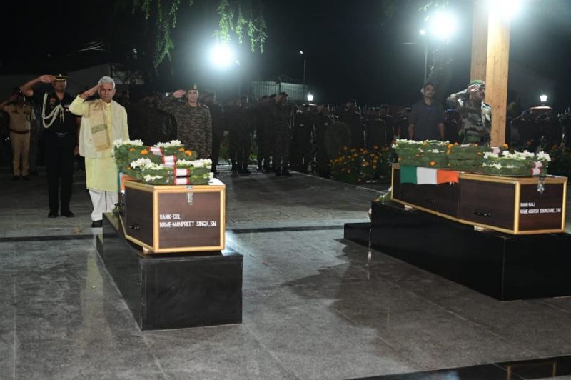 Lt. Governor Manoj Sinha Pays Tribute to Colonel Manpreet Singh & Major Ashish who were Martyred in Encounter at J&K
