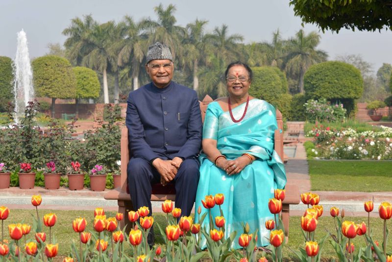 Ram Nath Kovind with wife at Mughal Gardens