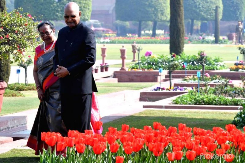 Ram Nath Kovind with wife at Mughal Gardens