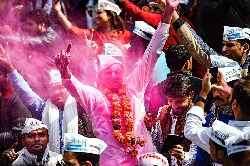 Celebration of Arvind Kejriwal's victory
