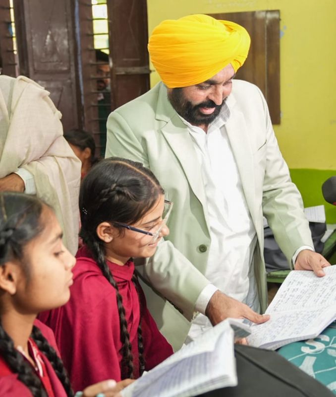 CM Bhagwant Mann Engages with Students During School Visits in Sukho Majra and Lutheri