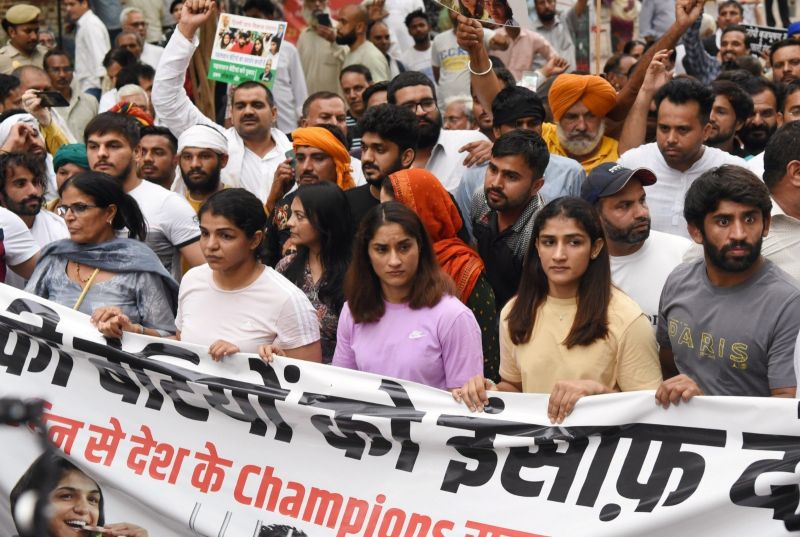 Wrestlers March to Bangla Sahib Gurdwara in Delhi demanding the arrest of WFI Chief Brij Bhushan Sharan Singh

