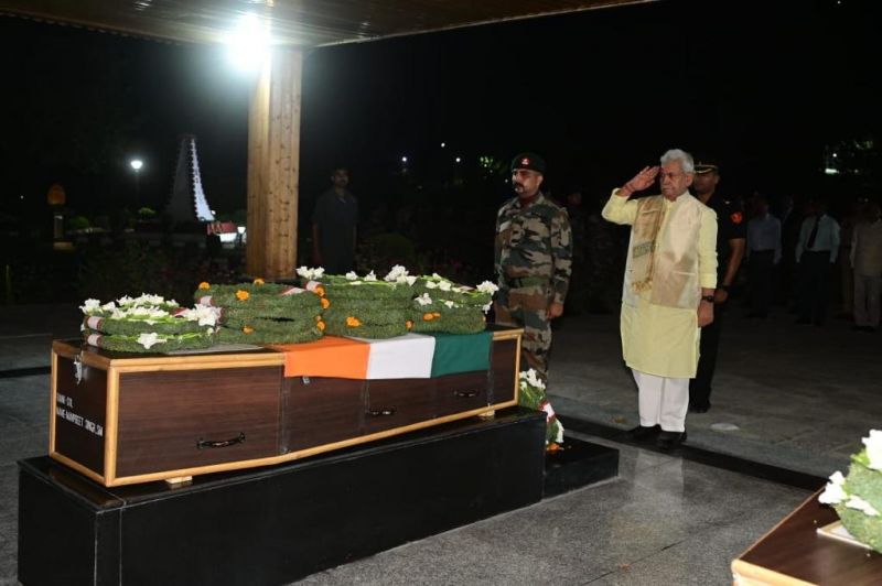 Lt. Governor Manoj Sinha Pays Tribute to Colonel Manpreet Singh & Major Ashish who were Martyred in Encounter at J&K

