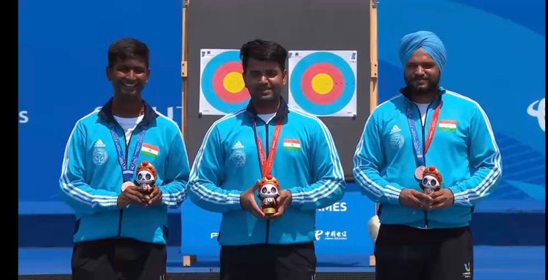 Punjabi University Patiala Archers Achieve Glorious Success at World University Games, Securing a Total of Five Medals, Including One Gold, One Silver, and Three Bronze Medals in Team and Individual Events. World University Games: Punjabi University Patiala archers Aman Saini, Avneet Kaur, Sangampreet Singh Bisla and Tanisha Verma won clinched one gold, one silver and three bronze medals in various team and individual events.
