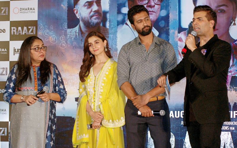 Bolywood Actor Alia Bhatt, Vicky Kaushal, Filmmaker Meghna Gulzar Producer Karan Johar During an Event to celebrate the success of the film Razzi