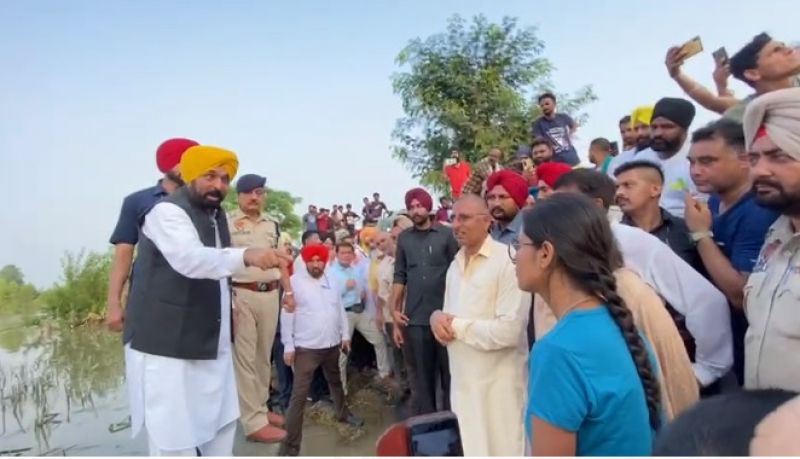 Punjab Chief Minister Bhagwant Mann reaches village Haler Janardhan of Mukerian to review devastating conditions amid flood
