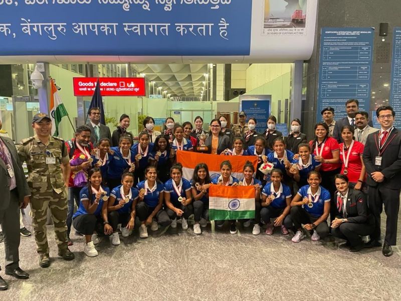 Indian Jr Women’s Hockey Team Receives Grand Welcome in Bengaluru after Title Win at Jr Asia Cup, Japan
