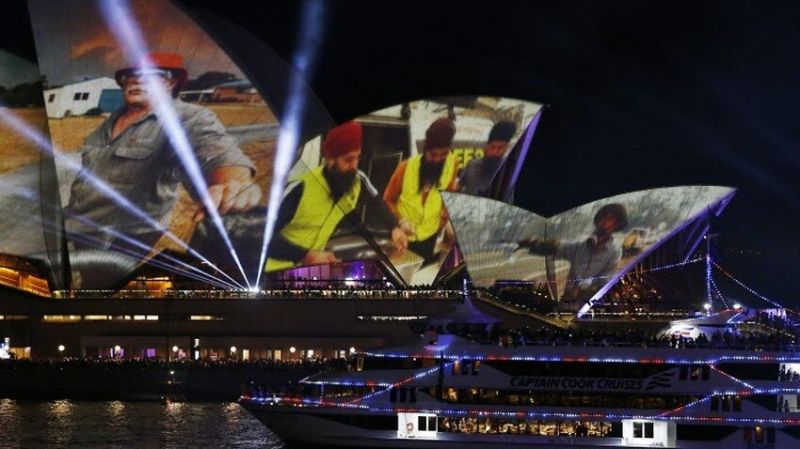 Sydney Opera House sails illuminate with image of Sikhs helping bushfire victims