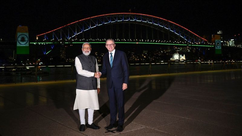 Sydney Harbour Bridge and Opera House lit up in the colors of 'Tricolor' to welcome PM Narendra Modi
