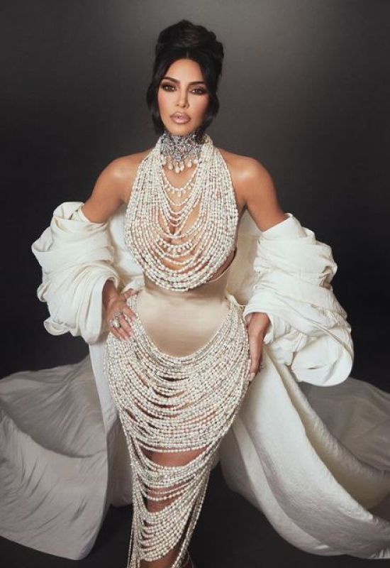 American model, media personality, and businesswoman Kim Kardashian wears pearl naked dress at Met Gala 2023
