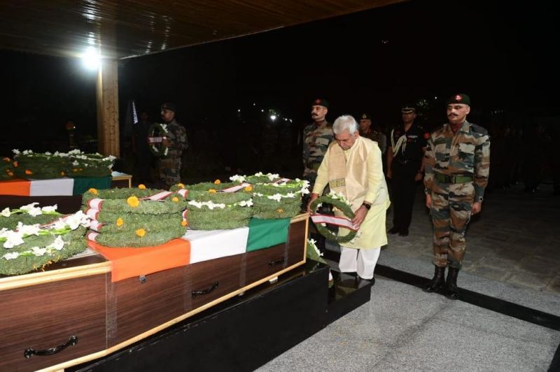 Lt. Governor Manoj Sinha Pays Tribute to Colonel Manpreet Singh & Major Ashish who were Martyred in Encounter at J&K
